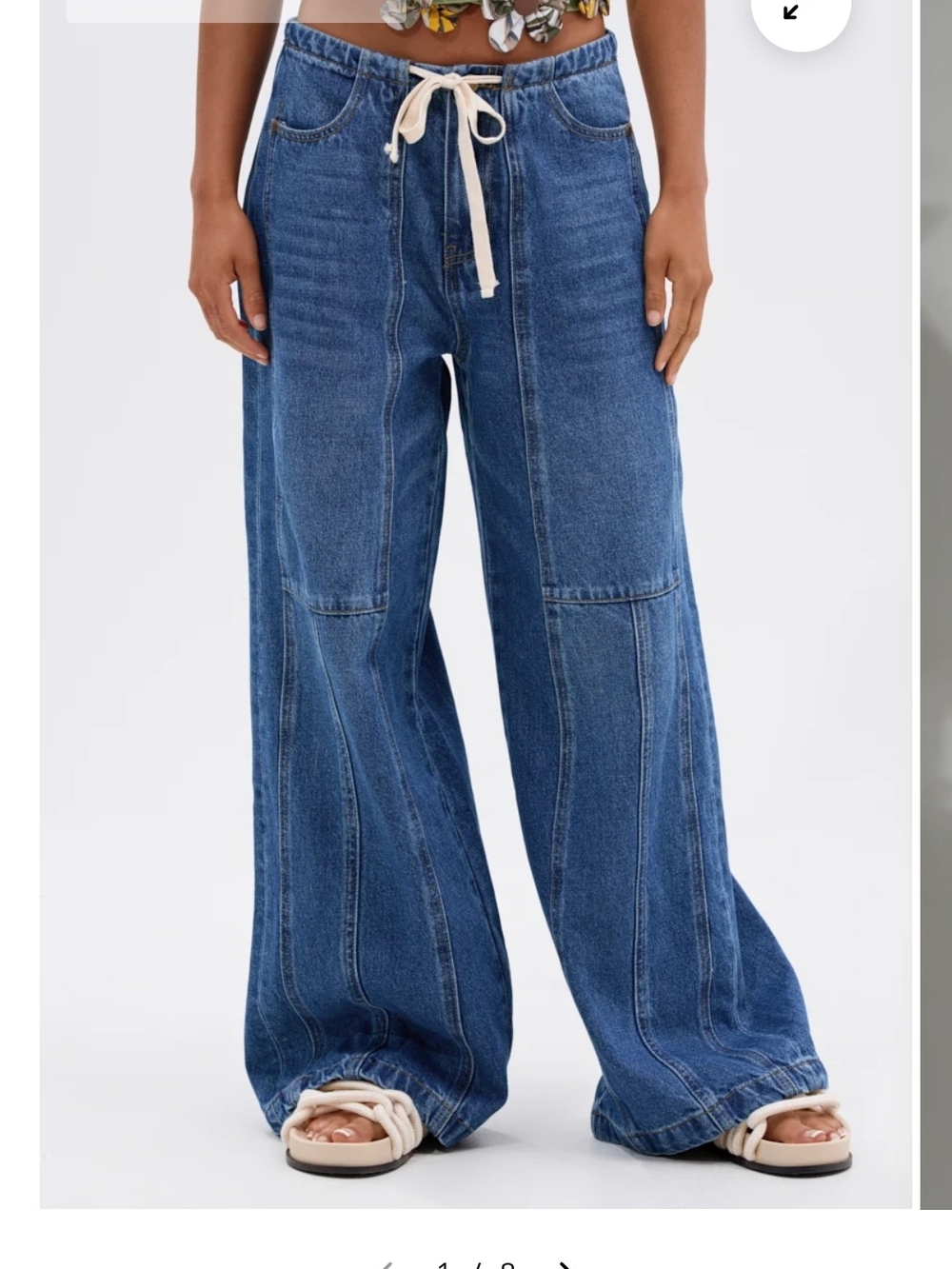 AKIRA Panel-Seamed Drawstring Wide-Leg Denim Jeans - Blue